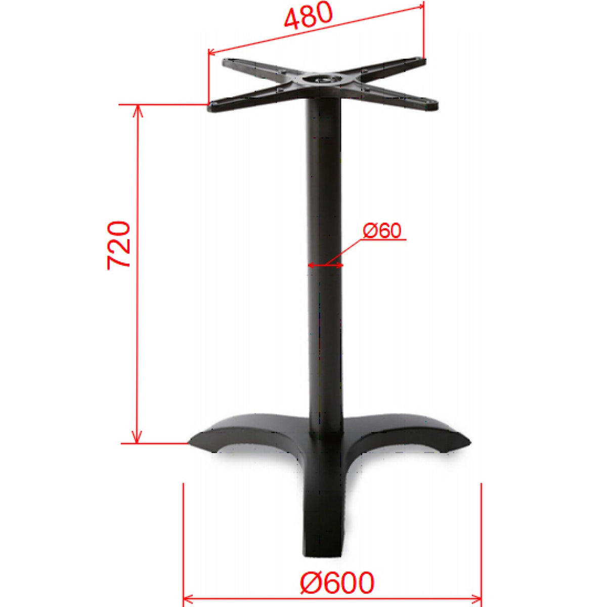 Black Cast Iron Table Base Tri-Leg 600x720mm - F008