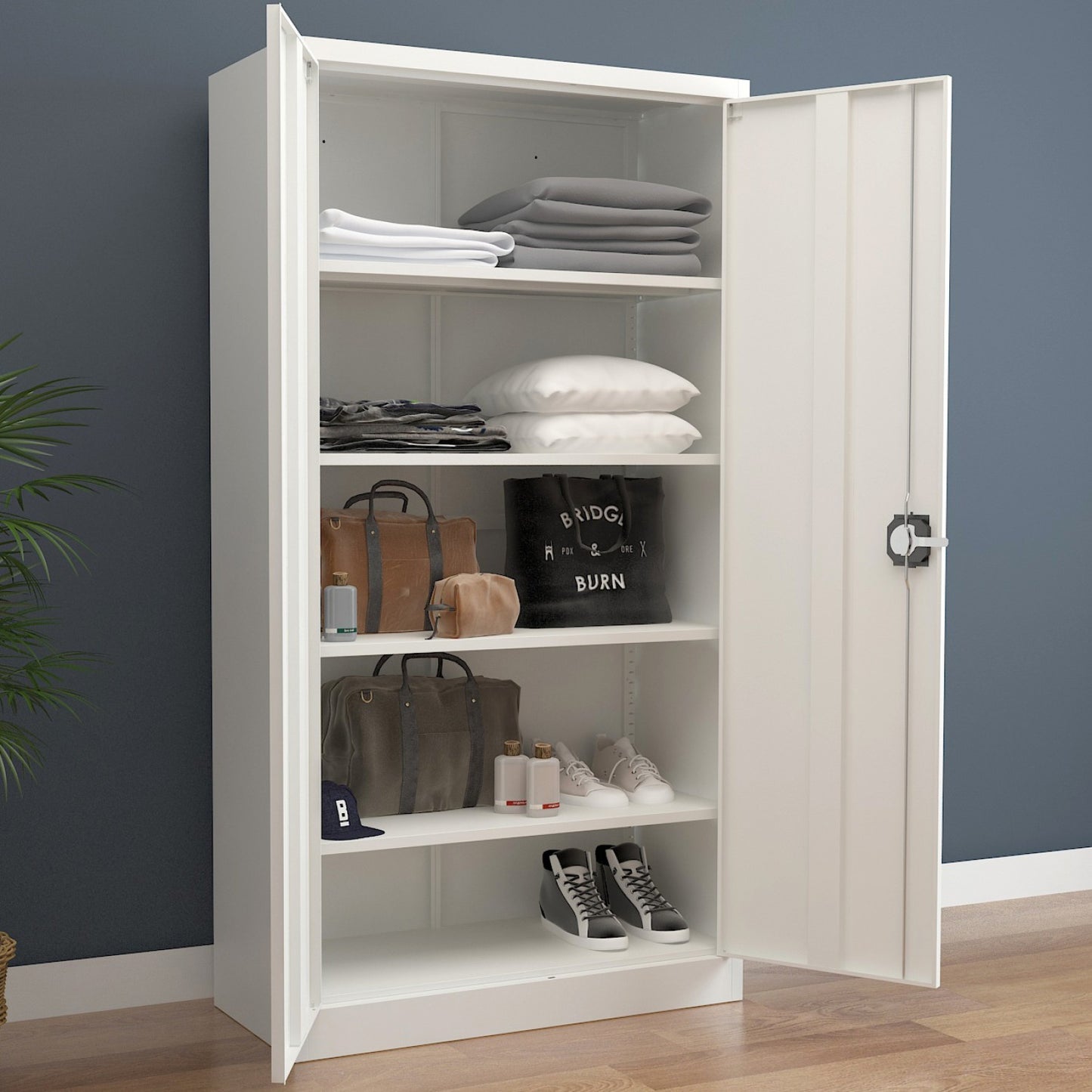 Commercial Steel Grey/White Storage Cupboard with 4 Shelves and Lock 800x400x1800mm - FCA18WHITE