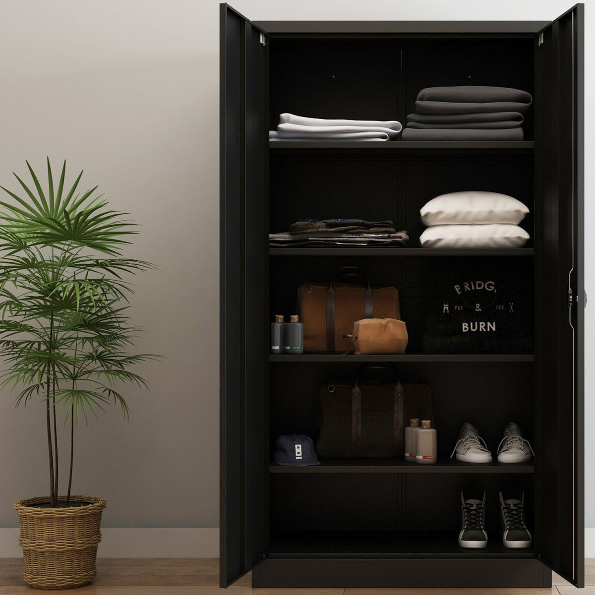 Commercial Steel Black Storage Cupboard with 4 Shelves and Lock 800x400x1800mm - FCA18BLACK