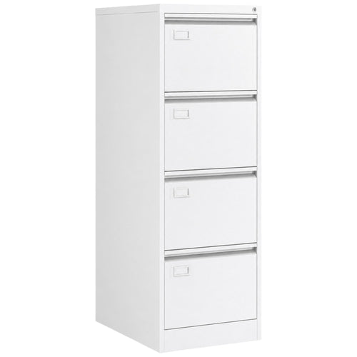 Professional White Steel Filing Cabinet 4 Drawer 452 x 620 x 1330mm - FCD4AWHITE