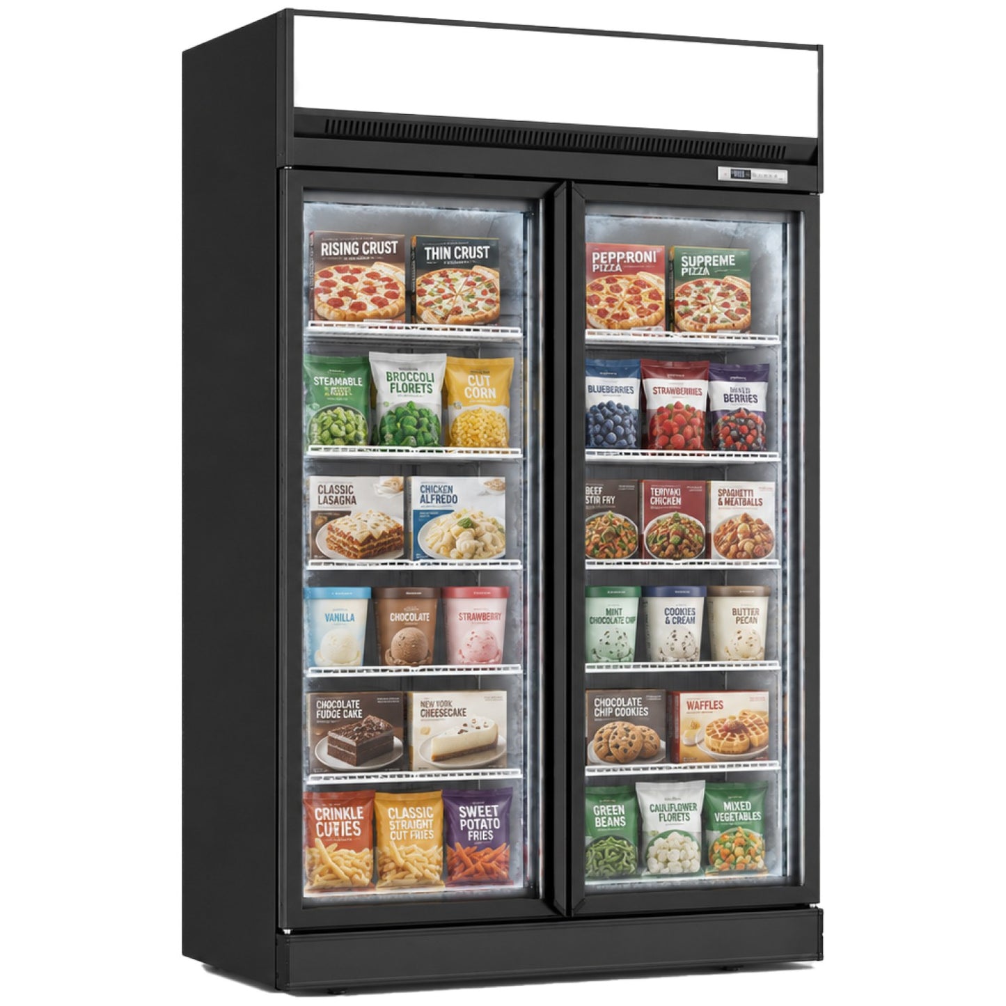Commercial 2 Door Glass Display Freezer 702L Net 1006L Gross -18 to -22°C Frost Free - FF555TOP