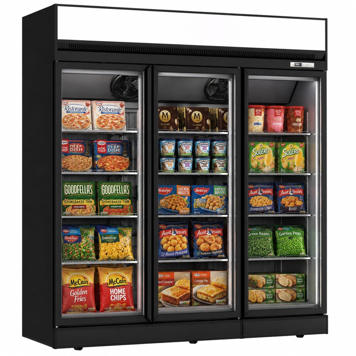 Commercial 3 Door Glass Display Freezer 1090L Net 1563L Gross -18 to -22°C Frost Free - FF888TOP