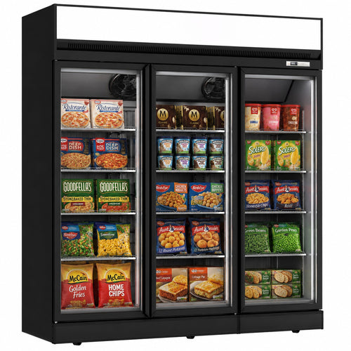 Commercial 3 Door Glass Display Freezer 1090L Net 1563L Gross -18 to -22°C Frost Free - FF888TOP