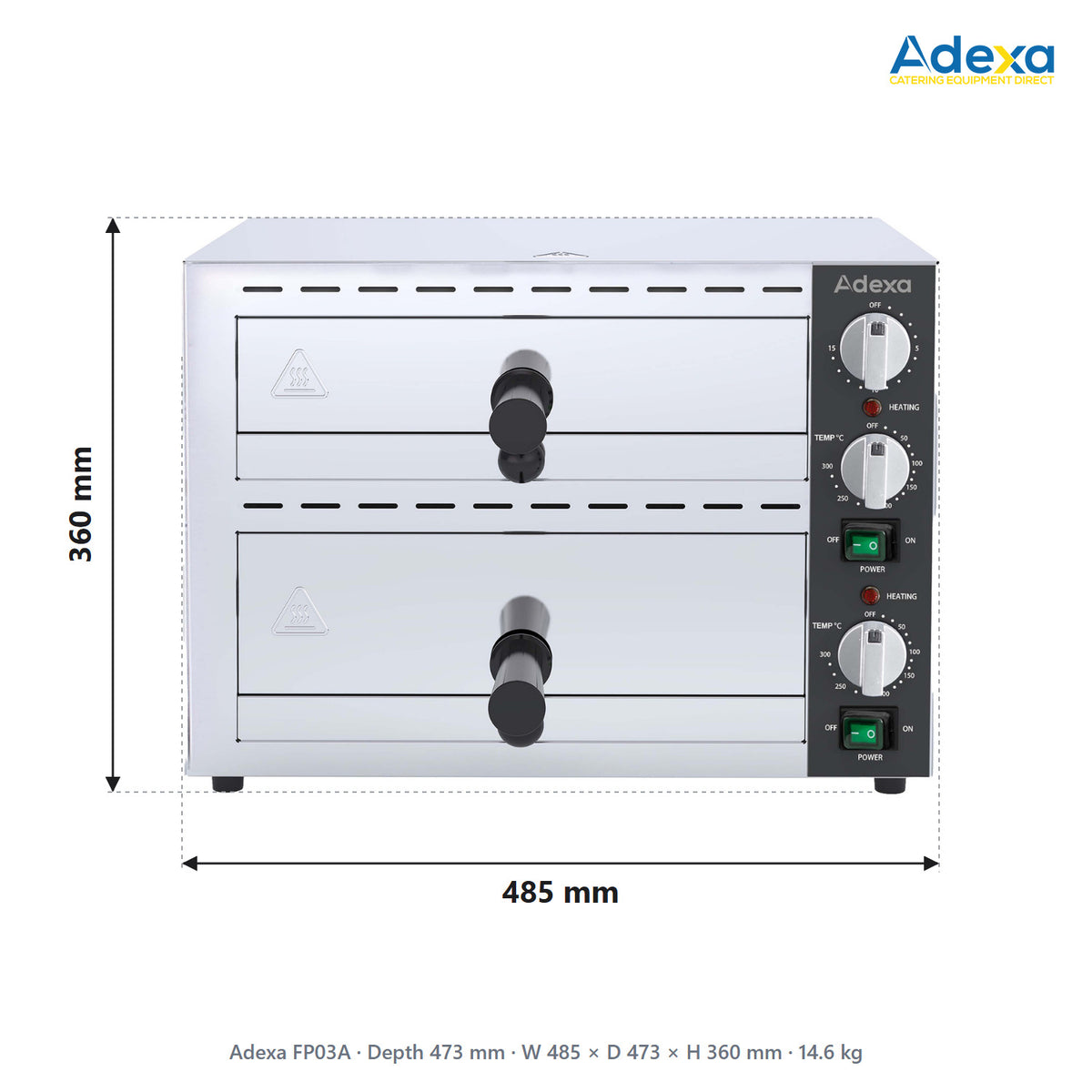 Commercial Double Deck Pizza Oven for 12" Pizzas 2.26kW 230V - FP03A