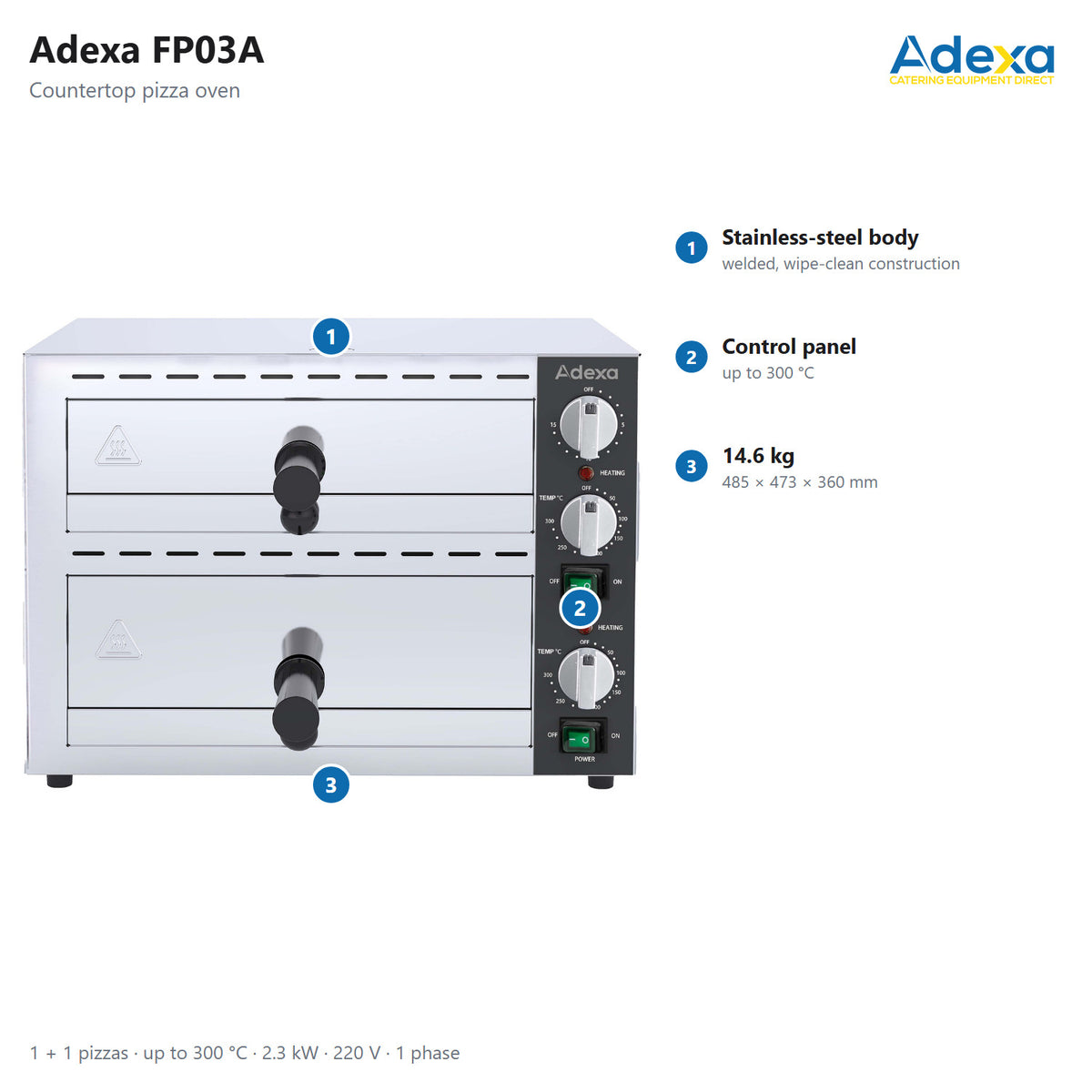 Commercial Double Deck Pizza Oven for 12" Pizzas 2.26kW 230V - FP03A