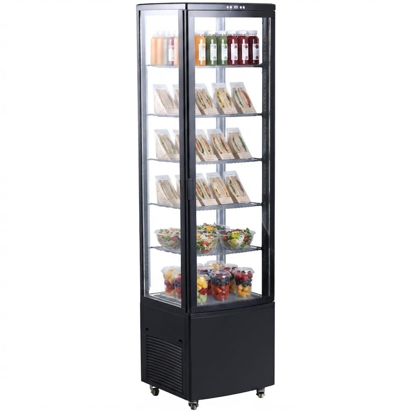 Commercial Upright Display Refrigerator 280 Litres Single Glass Door 5 Shelves Ventilated Cooling 515x486x1902mm - FT280L
