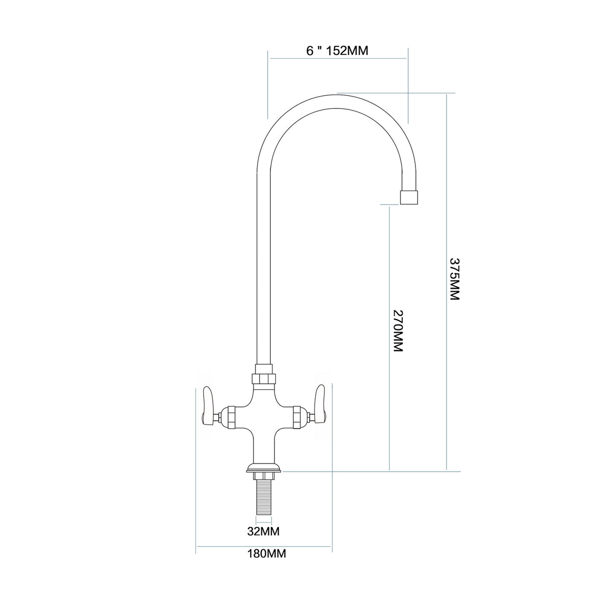Commercial Single Hole Deck Mount Faucet with 6" Swivel Gooseneck Chrome Plated Brass - GD3601