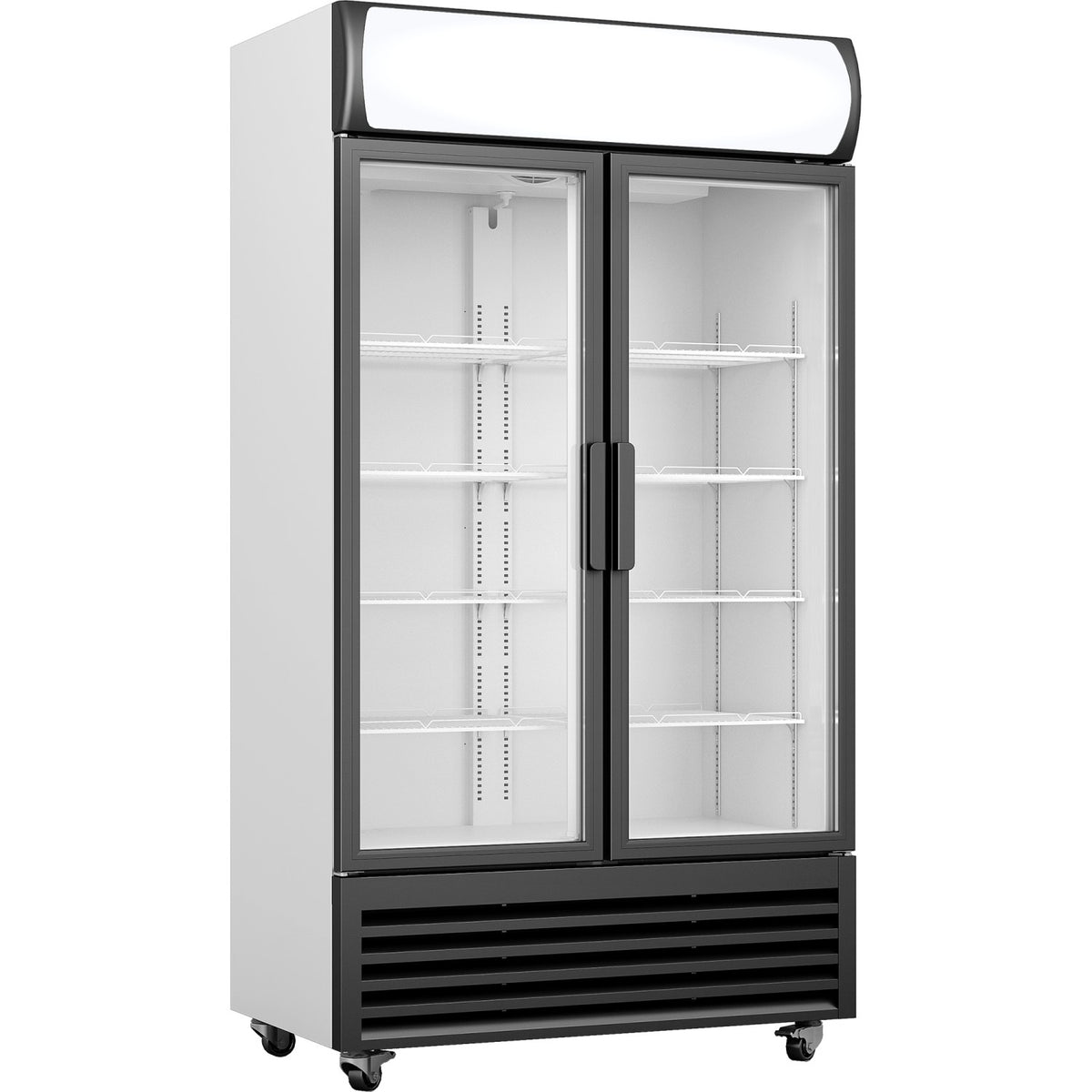 Commercial Twin Bottle cooler Upright 730 litres Fan assisted cooling Hinged glass doors Black&White - GDR444