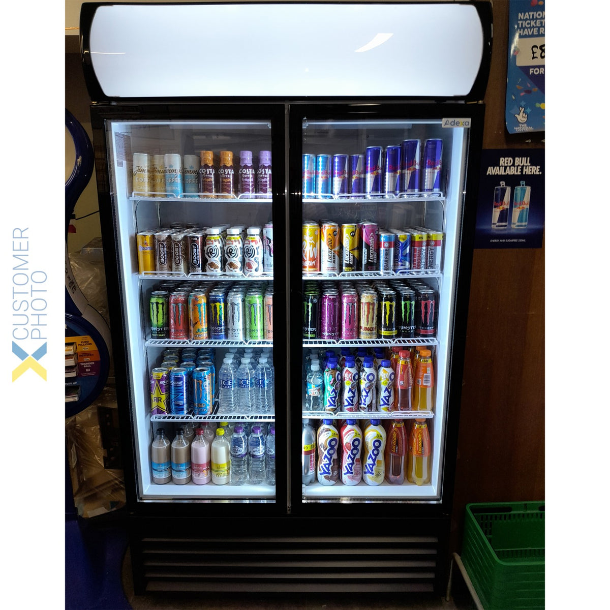 Commercial Twin Bottle cooler Upright 730 litres Fan assisted cooling Hinged glass doors Black&White - GDR444