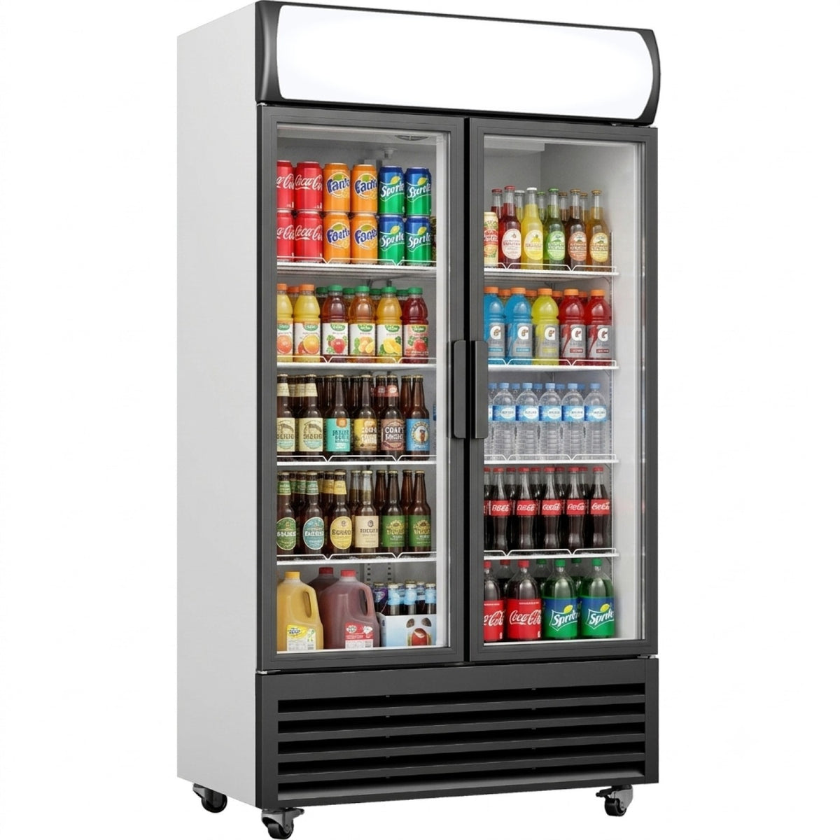 Commercial Twin Bottle cooler Upright 730 litres Fan assisted cooling Hinged glass doors Black&White - GDR444