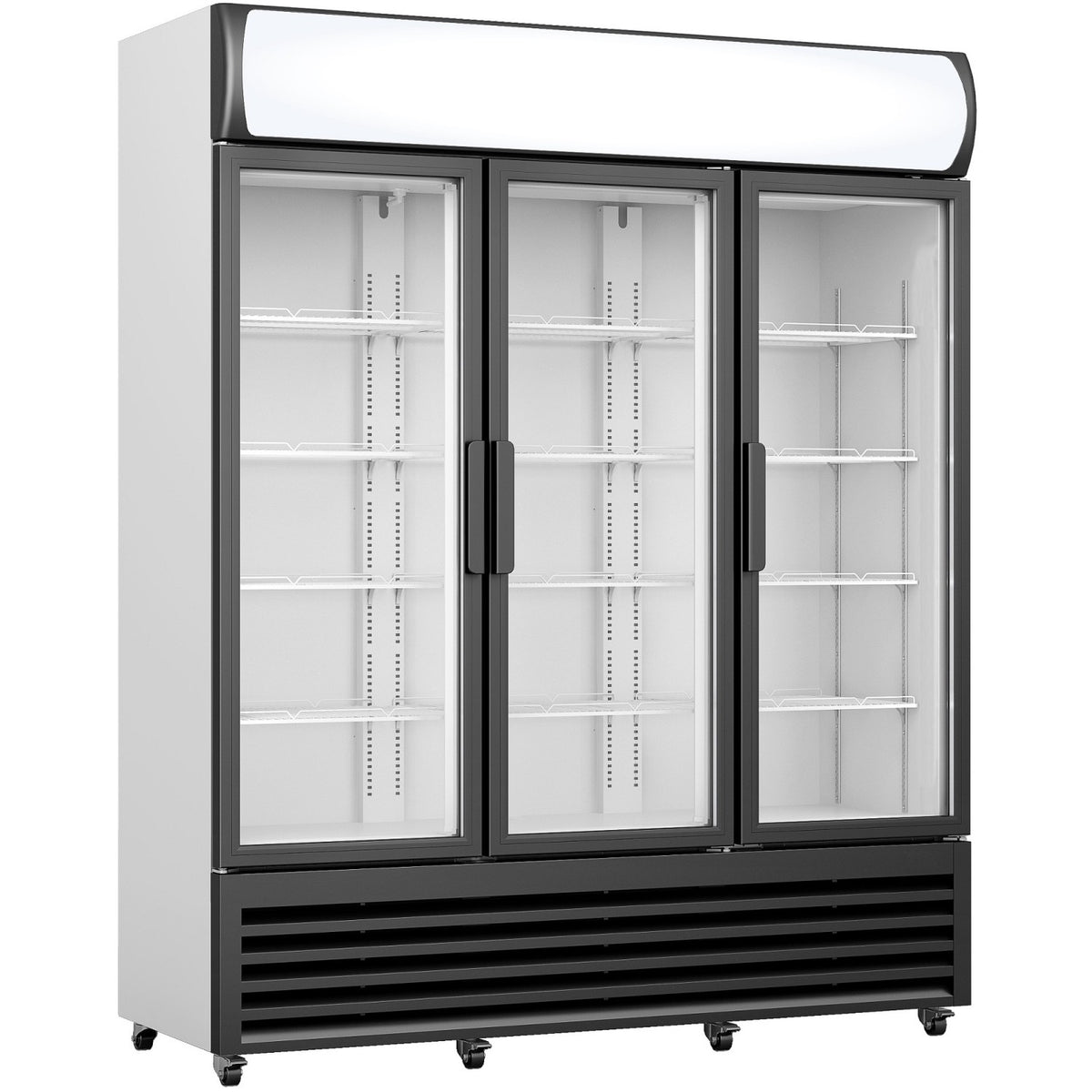 Commercial Triple Bottle cooler Upright 1065 litres Fan assisted cooling Hinged doors Black&White - GDR666