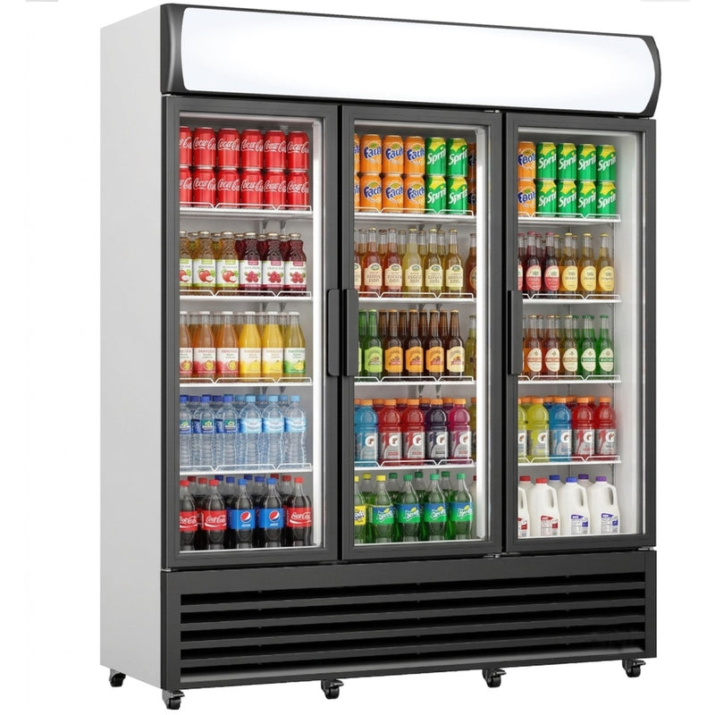 Commercial Triple Bottle cooler Upright 1065 litres Fan assisted cooling Hinged doors Black&White - GDR666
