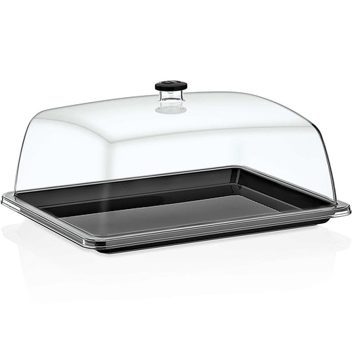 Polycarbonate Gastronorm Tray with Dome Cover GN1/2 Depth 20mm Black - GF12-GFT12B