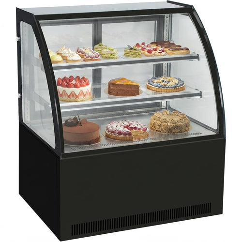 Cake counter Curved front 1000x700x1200mm 2 shelves Black base LED - GN1000C2BLACK