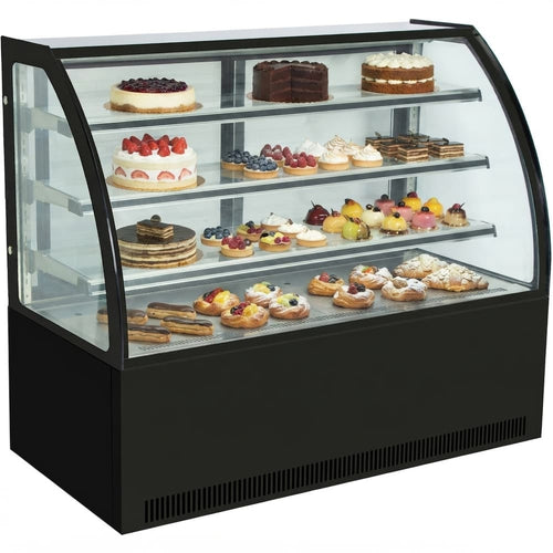Cake counter Curved front 1000x730x1300mm 3 shelves Black base LED - GN1000C3BLACK