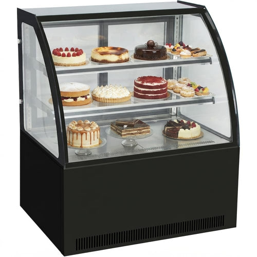 Cake counter Curved front 1200x730x1200mm 2 shelves Black base LED - GN1200C2BLACK