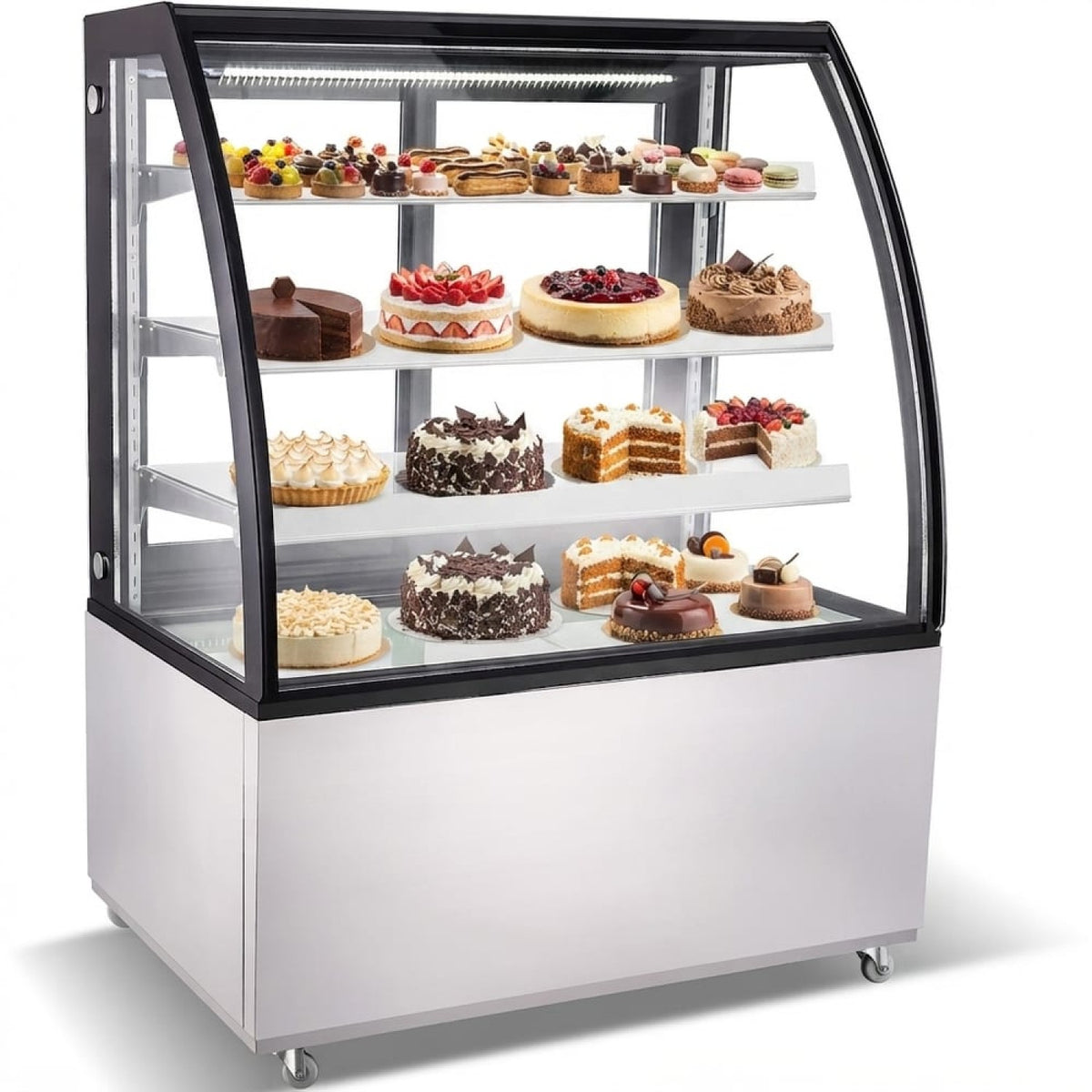 Cake counter Curved front 1200x730x1300mm 3 shelves Stainless steel base LED - GN1200CF3