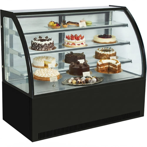 Cake counter Curved front 1500x730x1300mm 3 shelves Black base LED - GN1500C3BLACK