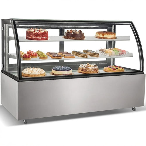 Cake counter Curved front 1500x730x1200mm 2 shelves Stainless steel base LED - GN1500CF2