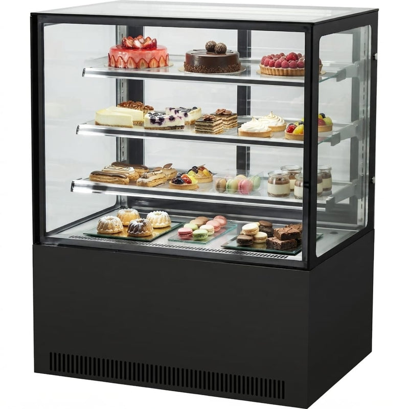 Cake counter Straight front 1500x730x1300mm 3 shelves Black base LED - GN1500R3BLACK