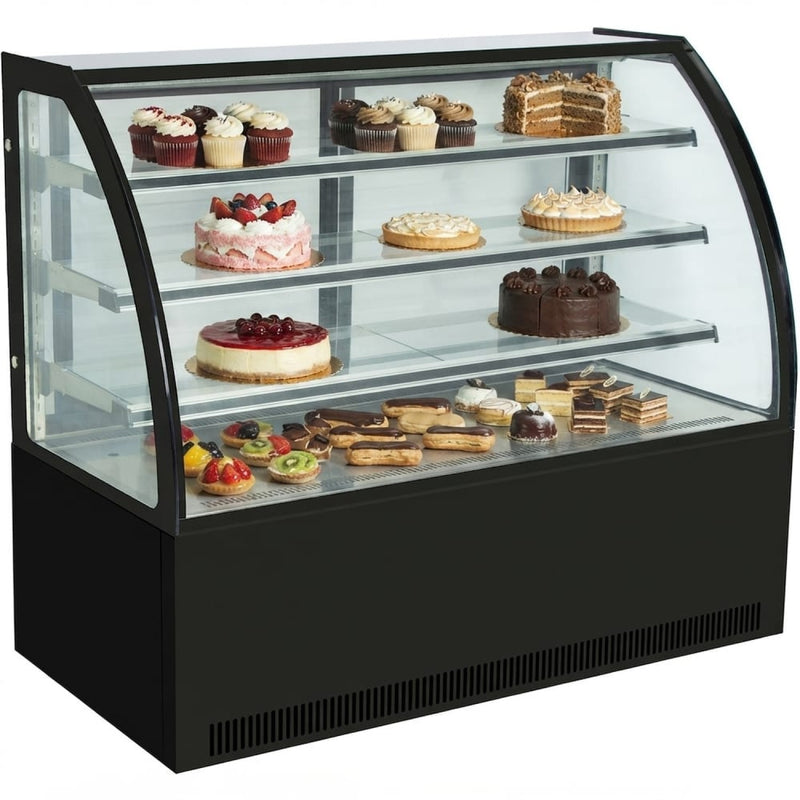 Cake counter Curved front 1800x730x1300mm 3 shelves Black base LED - GN1800C3BLACK