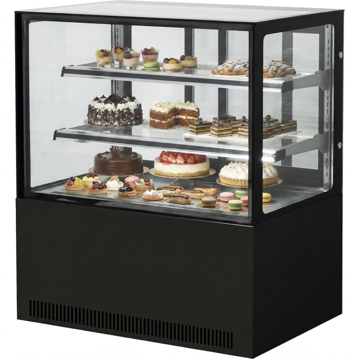 Cake counter Straight front 1800x730x1200mm 2 shelves Black base LED - GN1800R2BLACK