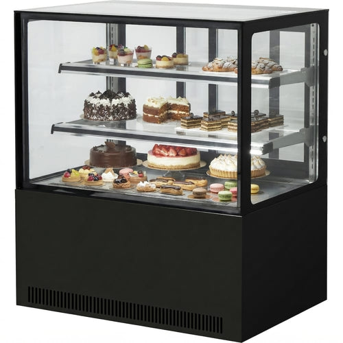 Cake counter Straight front 1800x730x1200mm 2 shelves Black base LED - GN1800R2BLACK