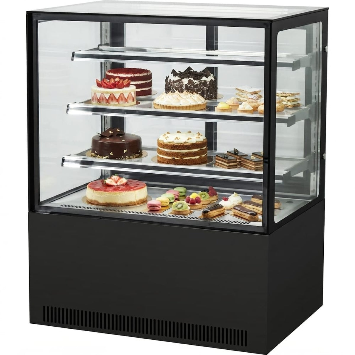 Cake counter Straight front 1800x730x1300mm 3 shelves Black base LED - GN1800R3BLACK