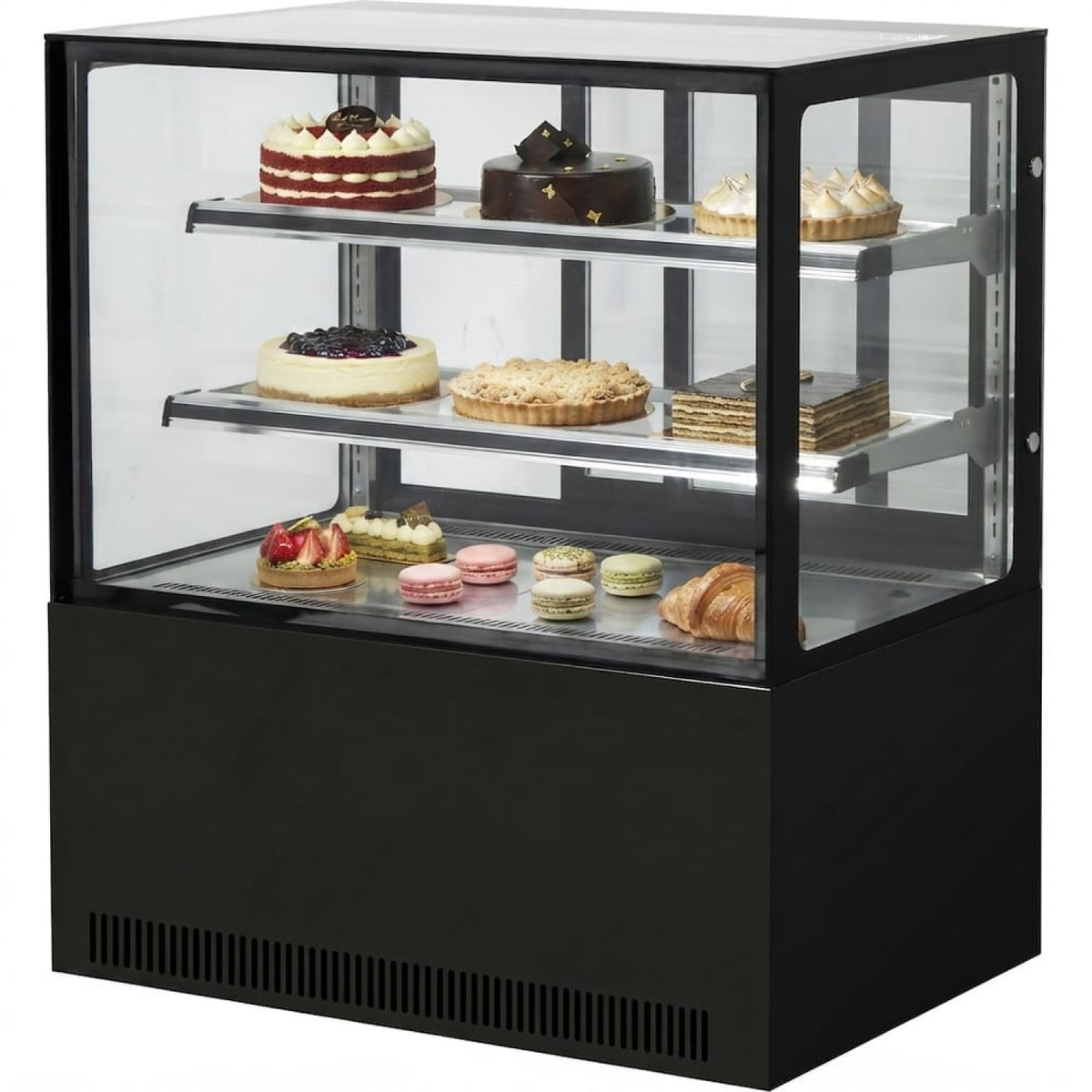 Cake counter Straight front 900x700x1200mm 2 shelves Black base LED - GN900R2BLACK