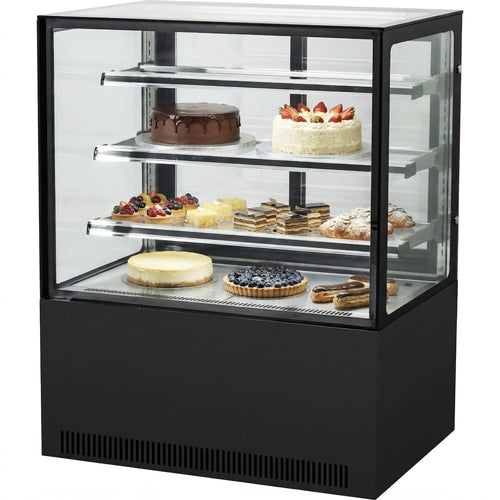 Cake counter Straight front 900x730x1300mm 3 shelves Black base LED - GN900R3BLACK
