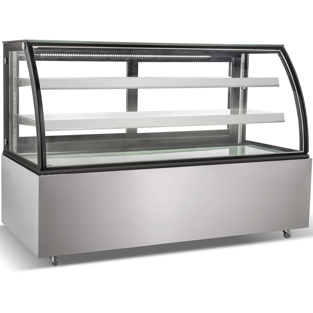 Cake counter Curved front 1500x730x1200mm 2 shelves Stainless steel base LED - GN1500CF2