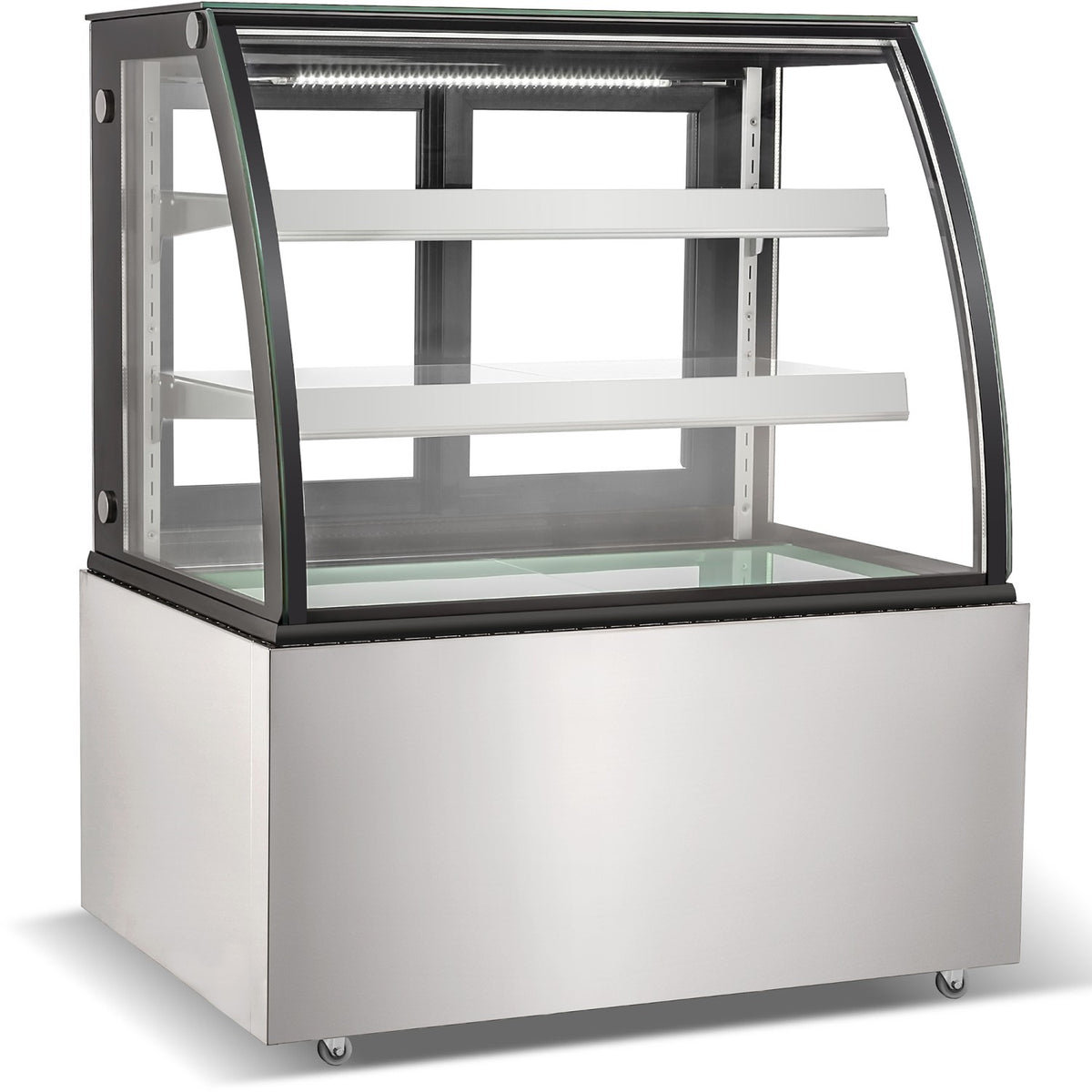Cake counter Curved front 1200x730x1200mm 2 shelves Stainless steel base LED - GN1200CF2