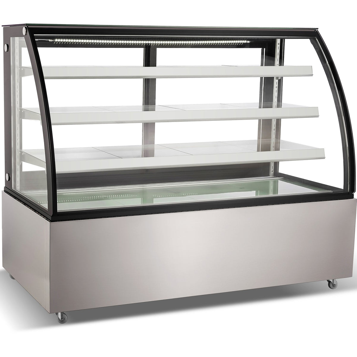 Cake counter Curved front 1800x730x1300mm 3 shelves Stainless steel base LED - GN1800CF3
