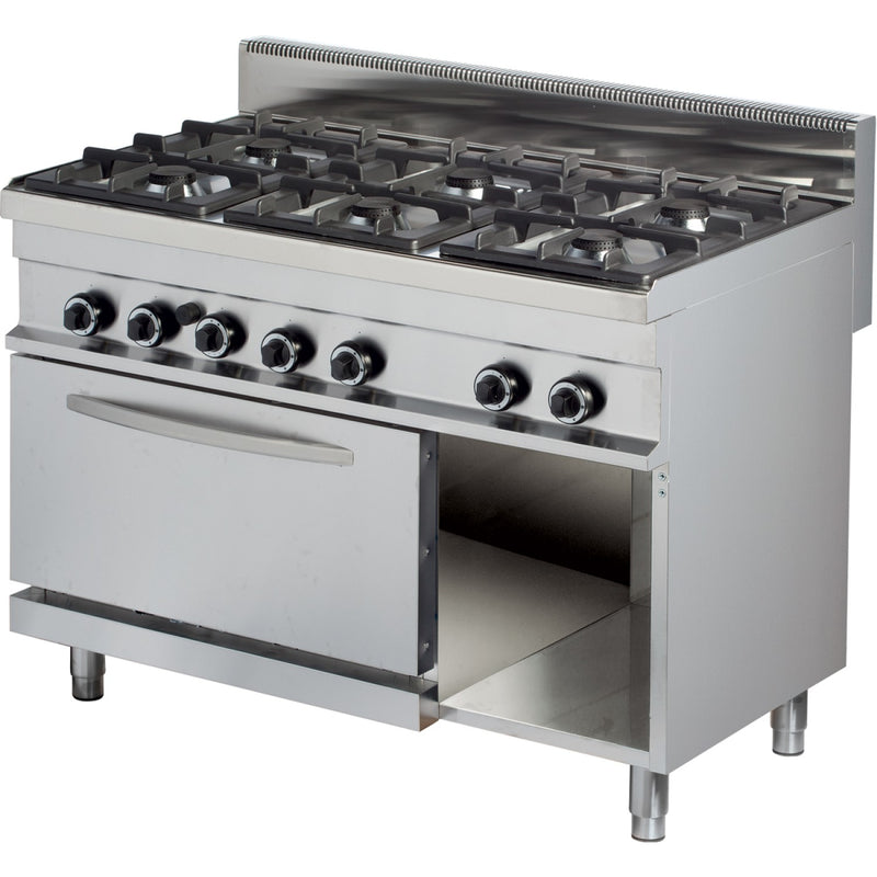 Professional Gas range Gas oven & open base 6 burners 36kW+6kW | Hotmax 700 GR732 - GR732