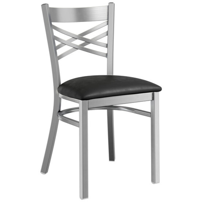 Steel Cross Back Chair with Black Vinyl Cushion Seat - GS6F0BSSTEELCUSHSEAT