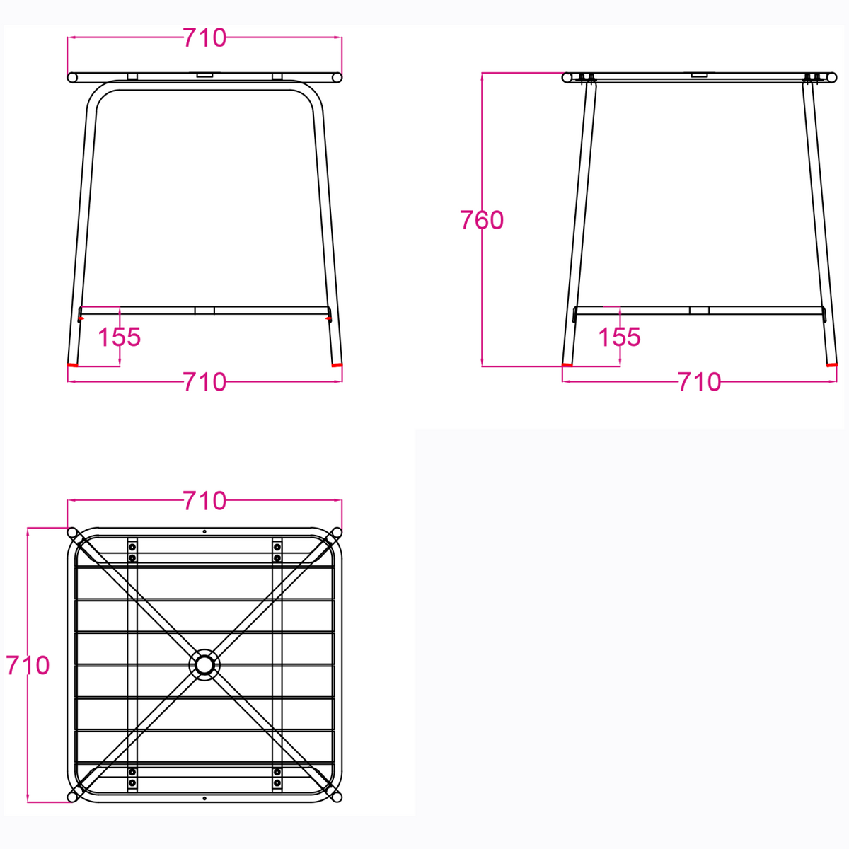 Bistro Table Steel Black 710x710mm Indoors - GSHW1046B