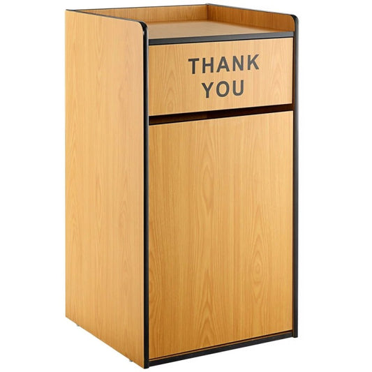 Commercial Rubbish Bin Cabinet & Tray Shelf 'Thank You' Natural