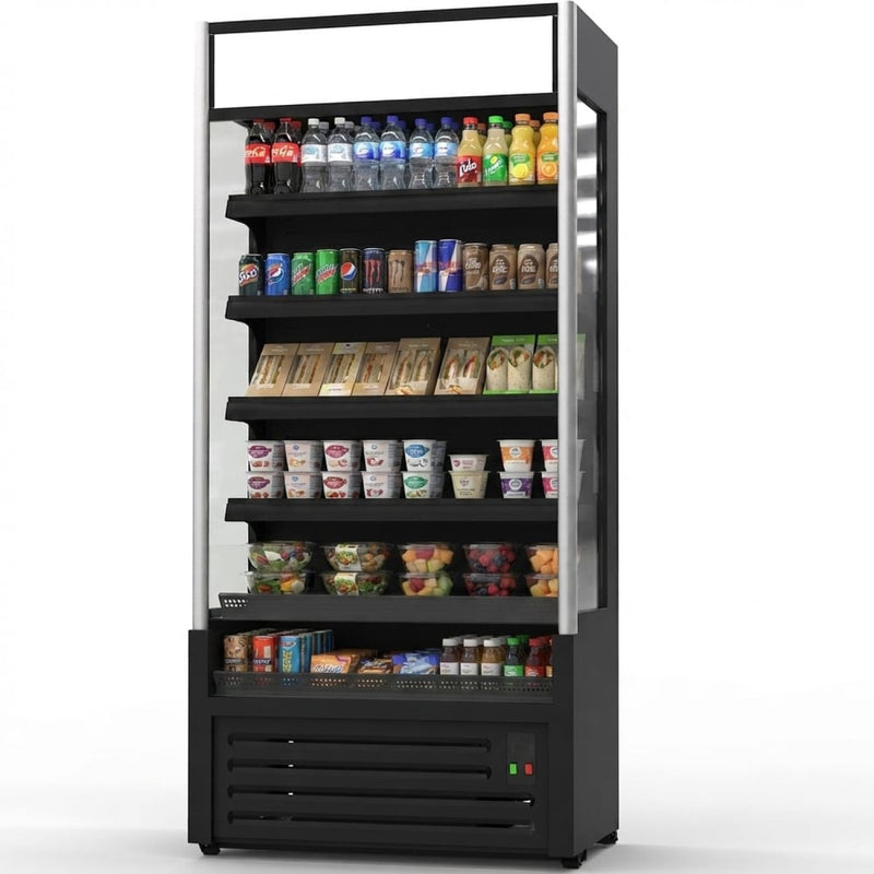 Wall Cabinet Multi Deck Refrigerator 300 litres Curved Front Black 900x720x2020mm - GTO3900