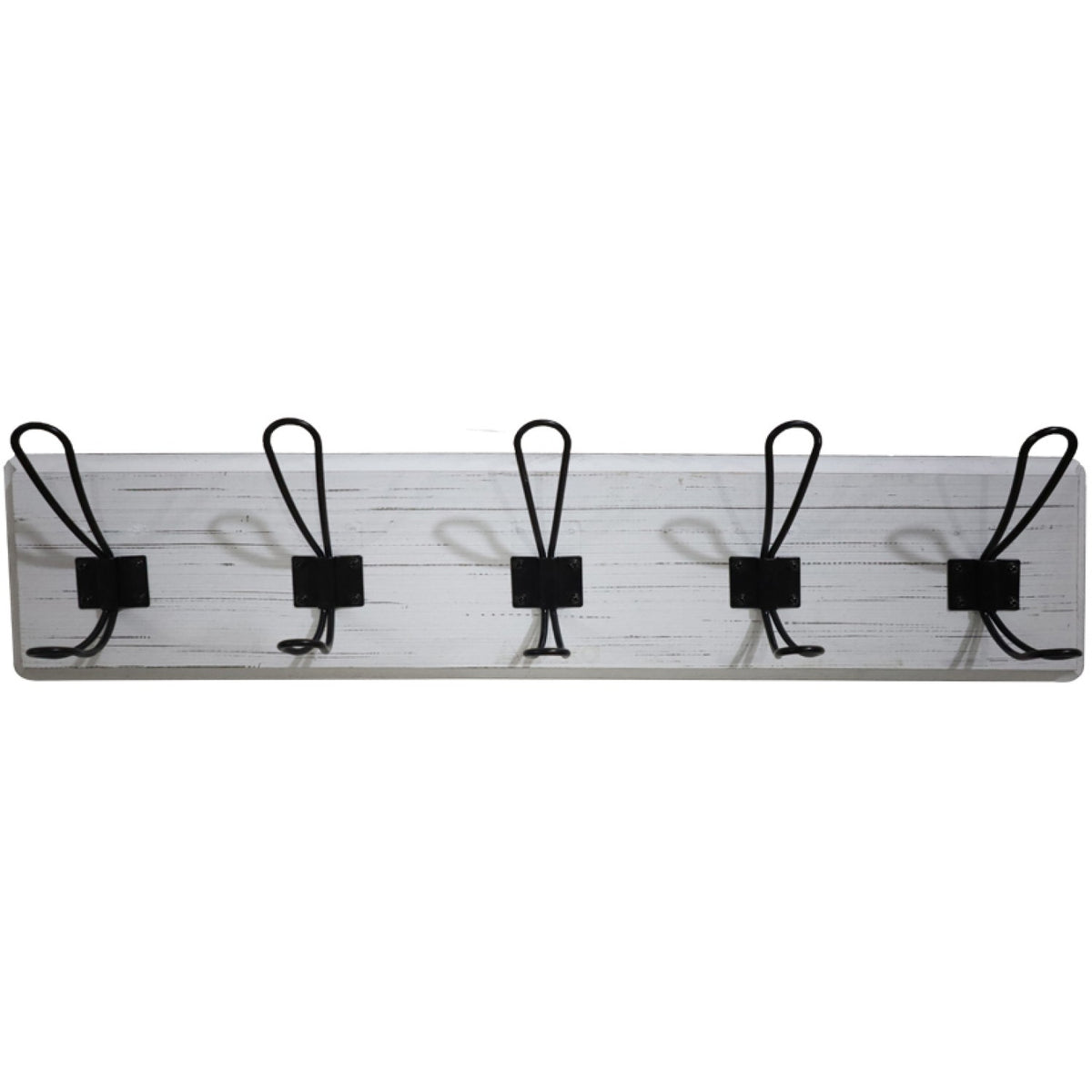 Rustic Wall Mounted 24" (610mm) Coat Rack with 5 Rustic Hooks Solid Pine Wood Whitewash - GWA314