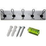 Rustic Wall Mounted 24" (610mm) Coat Rack with 5 Rustic Hooks Solid Pine Wood Whitewash - GWA314