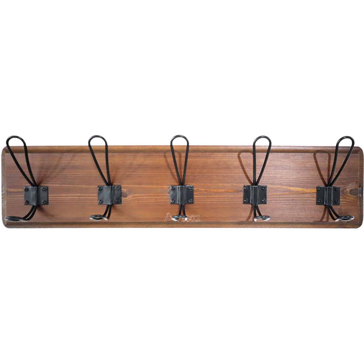 Rustic Wall Mounted 24" (610mm) Coat Rack with 5 Rustic Hooks Solid Pine Wood Brown - GWA318