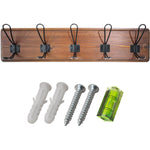 Rustic Wall Mounted 24" (610mm) Coat Rack with 5 Rustic Hooks Solid Pine Wood Brown - GWA318