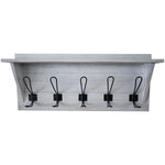 Rustic Wall Mounted 24" (610mm) Coat Rack Shelf with 5 Rustic Hooks Solid Pine Wood Whitewash - GWA320