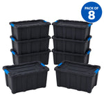 Pack of 8 Plastic Storage Box with Lid 55 litre 590x385x385mm Polypropylene - H0055K