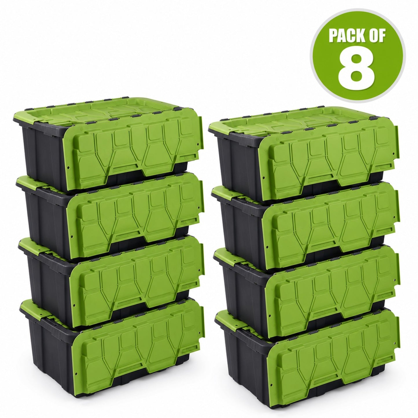 Pack of 8 Plastic Storage Box with Lid 57 litre 660x410x310mm Polypropylene - H0057F