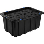 Commercial 100L Plastic Storage Box with Snap Lid Set of 6 PP Black with Blue Clips 750 x 515 x 380mm - H0100GGSETOF6