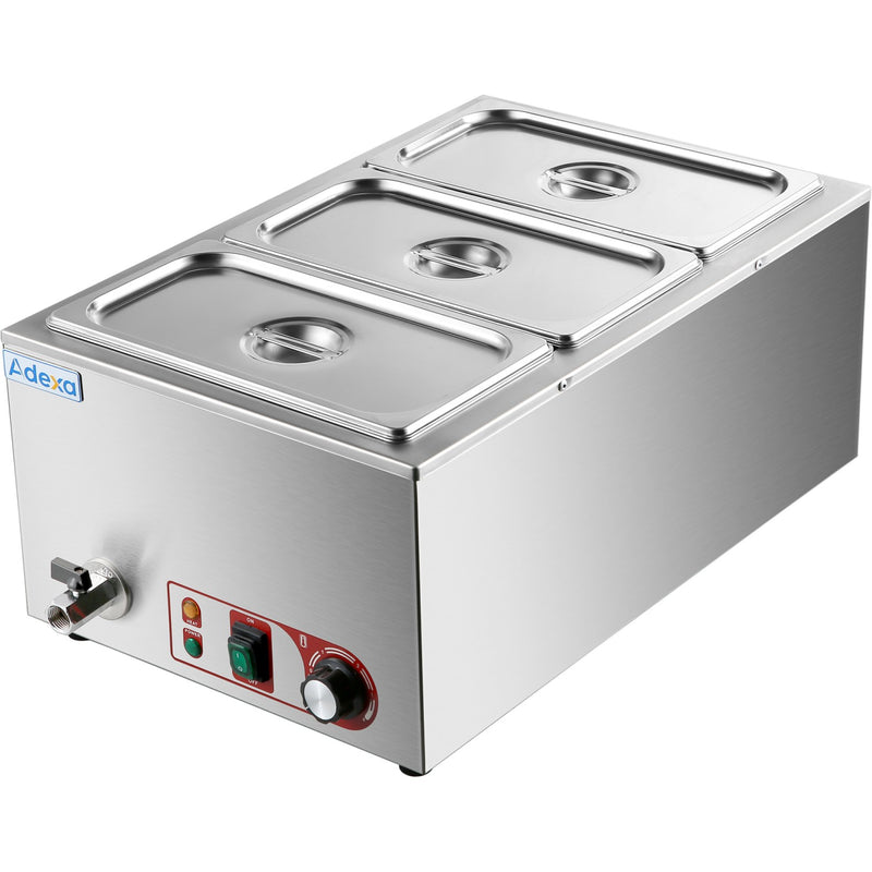 Commercial Bain Marie with Drain Tap 3xGN1/3 Including 3 containers with lid - HB3