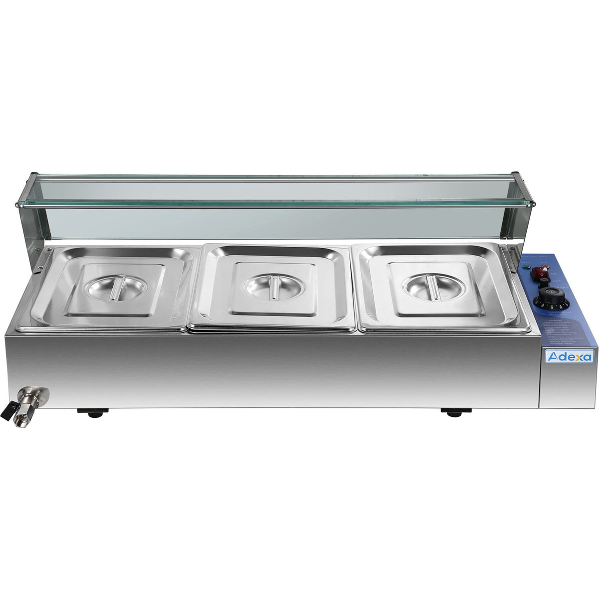 Commercial Bain Marie with Glass top sneeze guard 3xGN1/2 - HBM23
