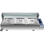 Commercial Bain Marie with Glass top sneeze guard 3xGN1/2 - HBM23