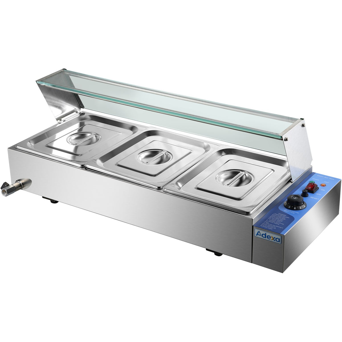 Commercial Bain Marie with Glass top sneeze guard 3xGN1/2 - HBM23